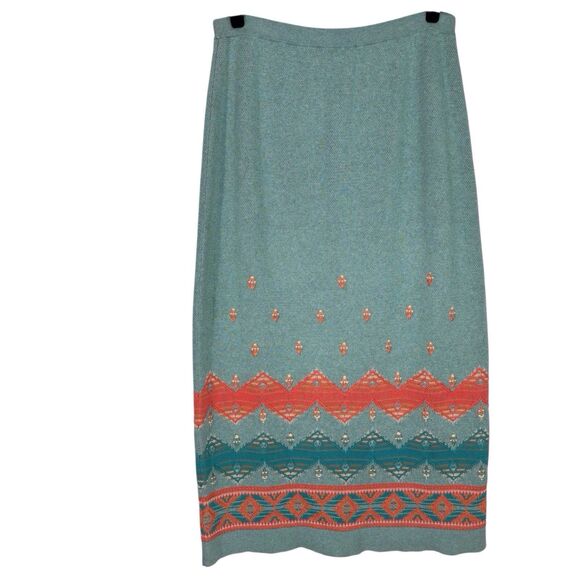 Pendleton Southwestern Maxi Sweater Skirt Women's Large Green Aztec Embroidered - Picture 2 of 7